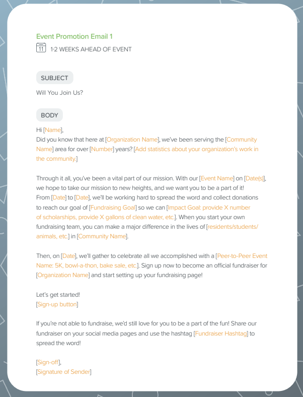 example of a fundraising invitation from Qgiv's Event Announcement and Promotion Templates